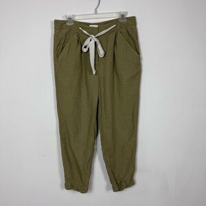 Wilfred Aritzia Allant Green Linen Blend Tie Waist Ankle Cropped Pants sz 6